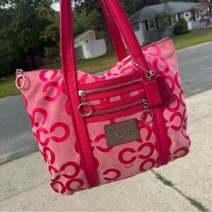 Vintage Y2K Coach Poppy Large Tote Bag Pink Canvas/Patent Leather Early 2000s
